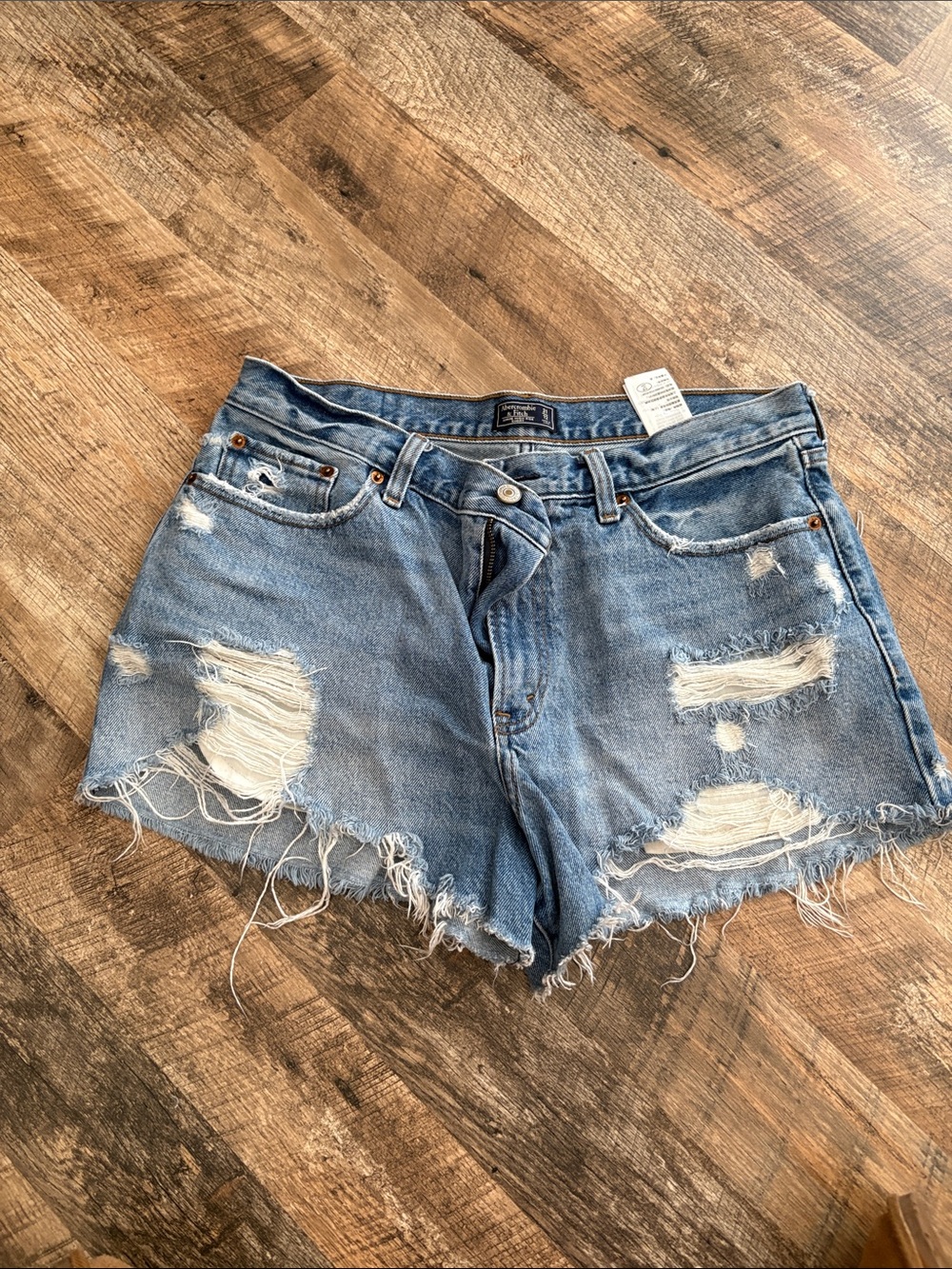 Abercrombie & Fitch Distressed Denim Shorts - Blue